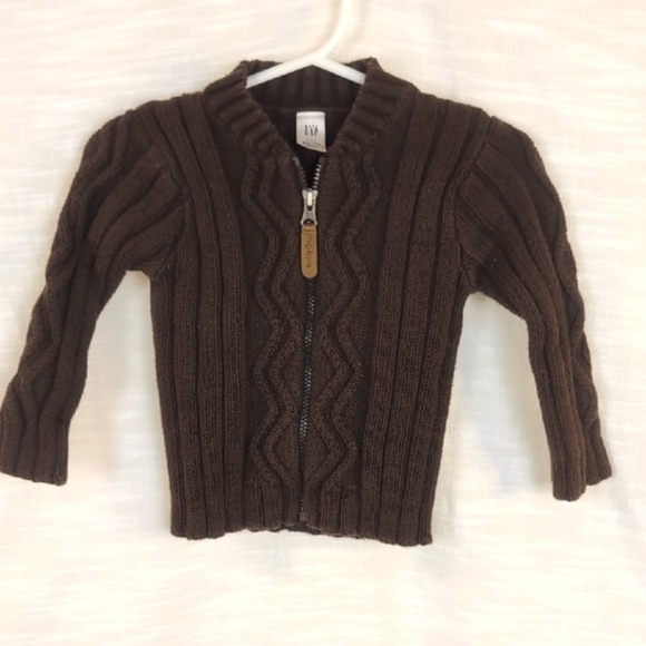 Baby Gap Brown Cable Knit Zip Cardigan Cotton Preppy - Picture 1 of 5